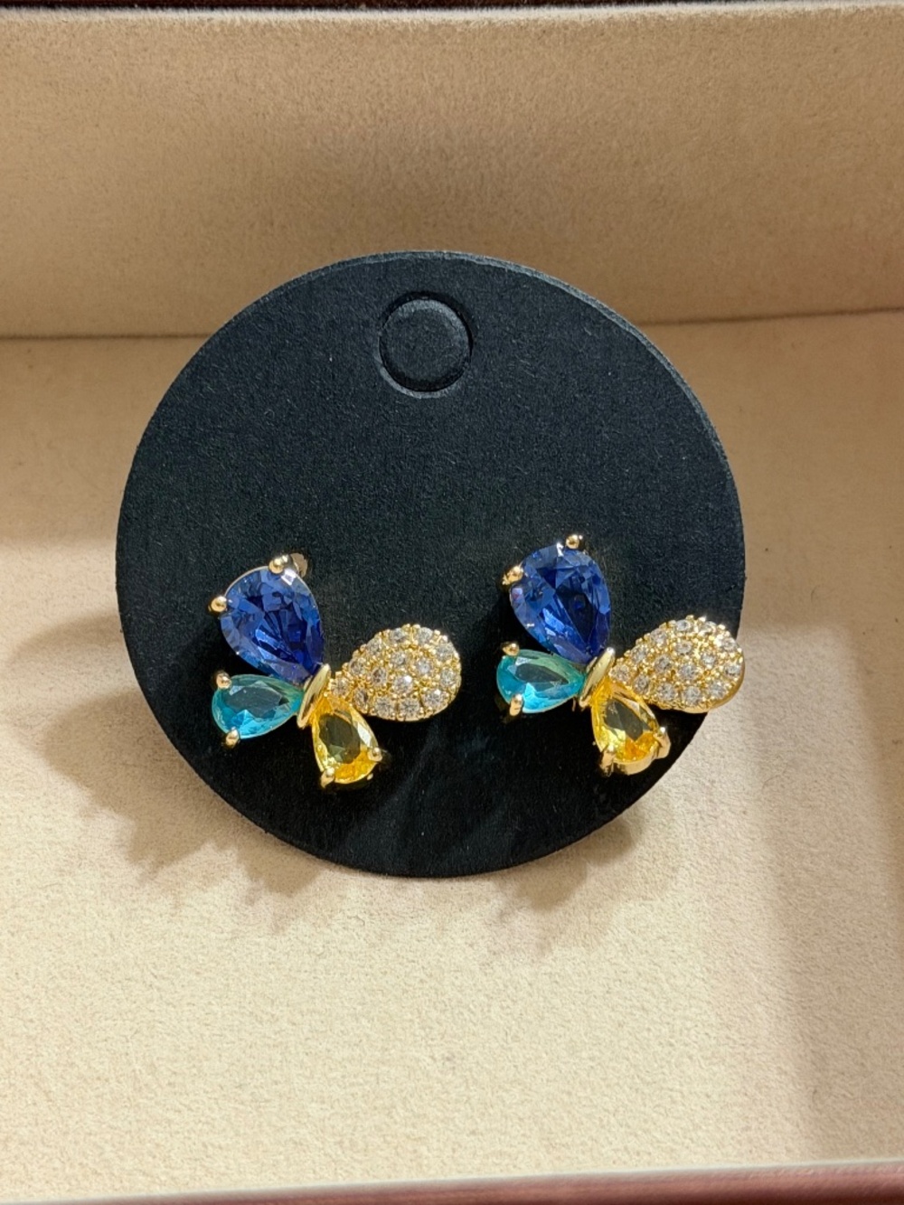 Golden Multicolor Zirconia Butterfly Stud Earrings